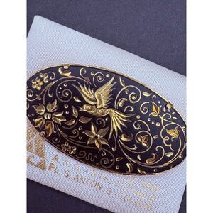 Vintage Damascene Bird Brooch Pin Toledo Spain New Old Stock 60s